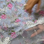 Blue Floral Embroidered Lawn Suit with Butterfly Cutwork Organza Dupatta – 3 Piece Stiched