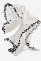 White Organza Dupatta with Black Floral Embroidery Border – Luxury Contrast Dupatta