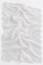 Luxury White Embroidered Organza Dupatta – Scalloped Floral Border