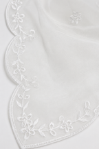 Luxury White Embroidered Organza Dupatta – Scalloped Floral Border