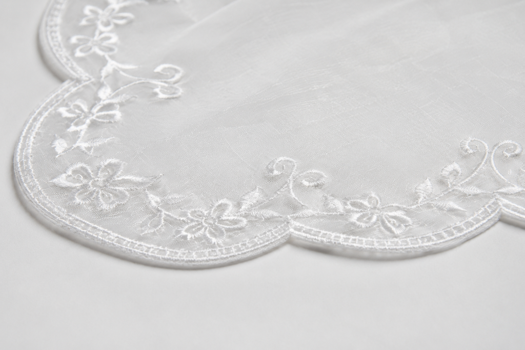 Luxury White Embroidered Organza Dupatta – Scalloped Floral Border