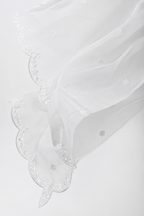 Luxury White Embroidered Organza Dupatta – Scalloped Floral Border