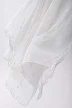 Luxury White Embroidered Organza Dupatta – Scalloped Floral Border
