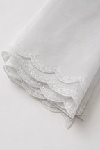 Luxury White Embroidered Organza Dupatta – Scalloped Floral Border