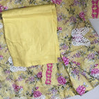 Yellow Floral Embroidered Lawn Suit with Butterfly Cutwork Organza Dupatta – 3 Piece Stiched